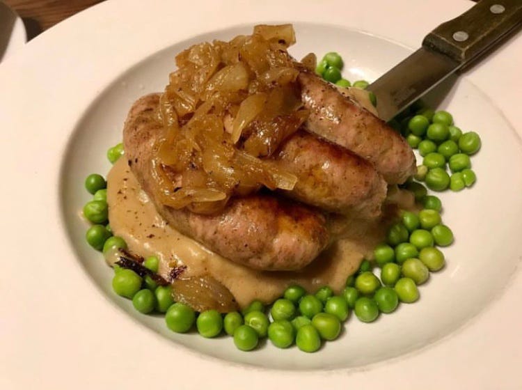 Bangers & Mash with peas