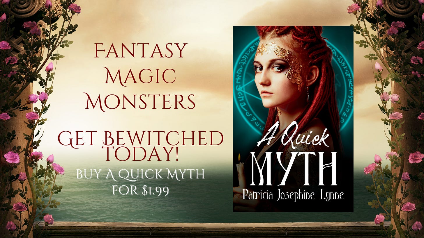 image of a fantasy balcony with a book cover to the right. Buy a Quick Myth by Patricia JL and get betwitched today.