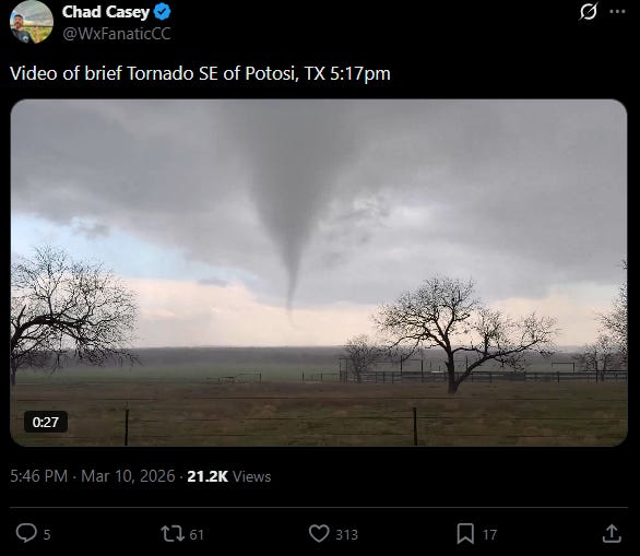 A late Texas weather round-up, winter's return to the North, and a  blistering heat wave on deck in the West
