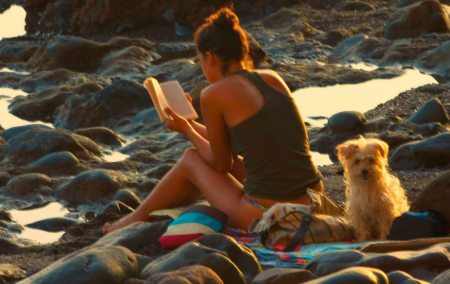 File:Woman reading at the beach.jpg - Wikimedia Commons