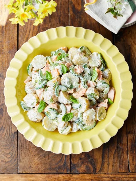 Salmon summer potato salad in the Super Server