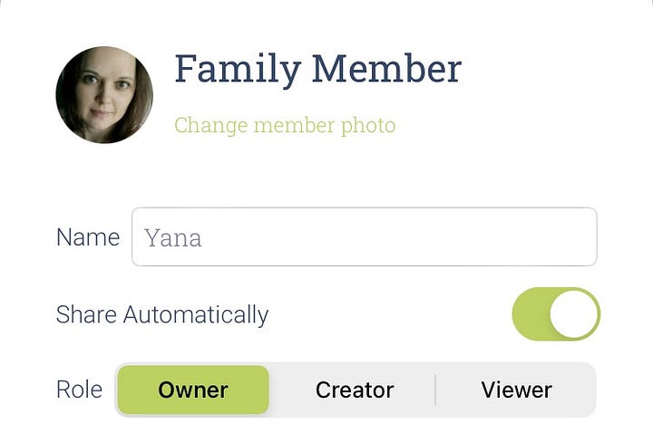Family roles in the Family Album application