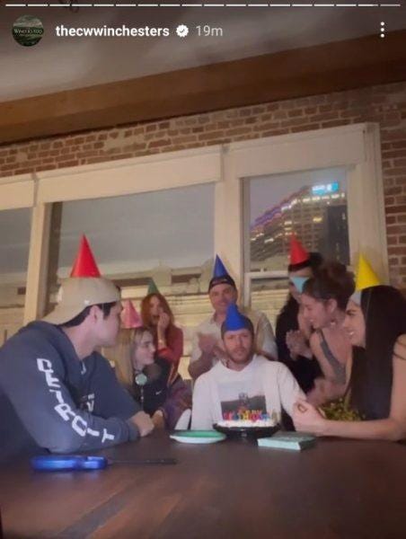 Jensen ackles ready to blow out birthday cake with The Winchesters. Jensen ackles ready to blow out birthday cake with The Winchesters.