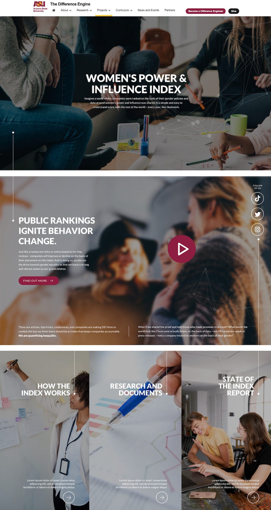 Screenshot of new website featuring new section backgrounds, stock images of women at work for now