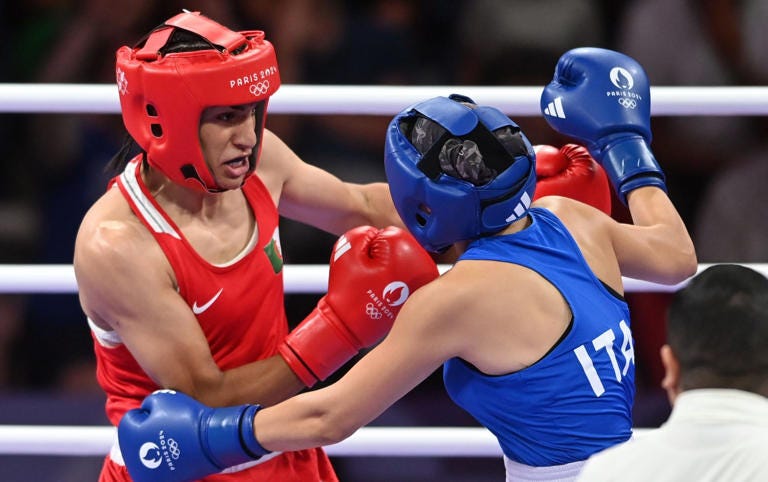 Carini was left with a suspected broken nose by Khelif after the Algerian landed a punch moments before her opponent called time on the bout at the 46 second mark - Fabio Bozzani/Anadolu via Getty Images