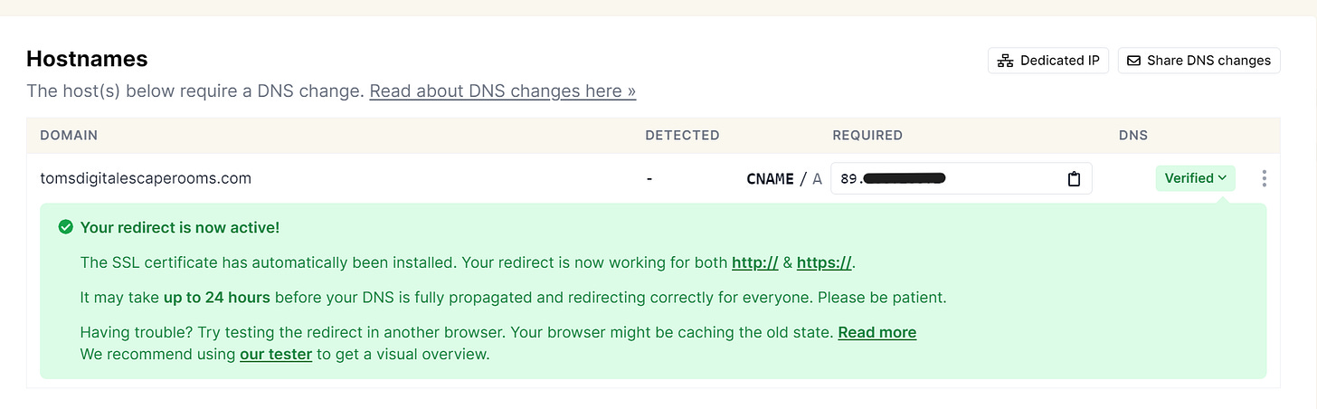 Redirect Pizza says, "Your redirect is now active!"