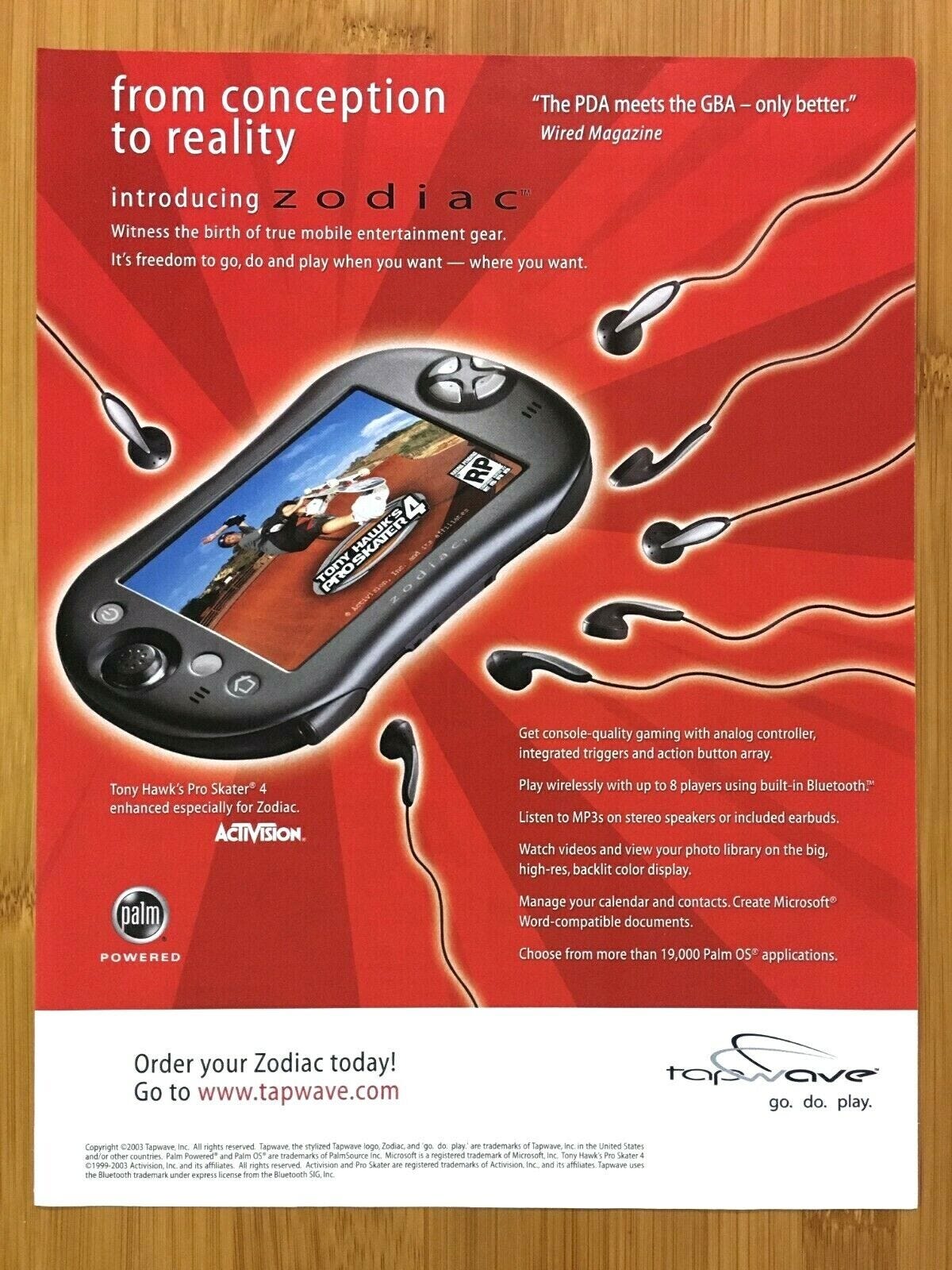 raunchy ad for the zodiac tapwave