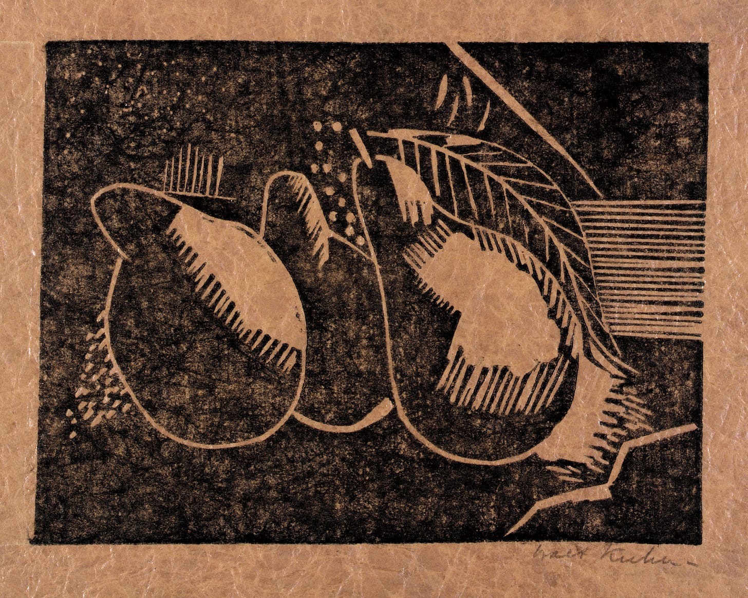 a still life depiction of three pears