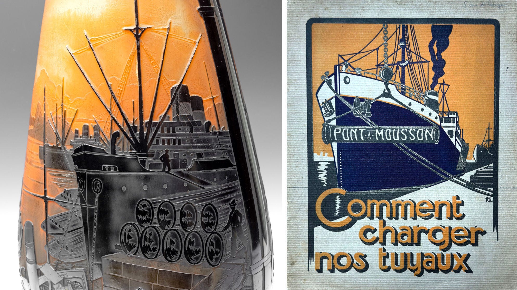 Pont-à-Mousson pipes unloaded from a ship, on a wharf in Rio de Janeiro (© New Art Est-Ouest) ; cover illustration from the PAM SA manual to load pipes on ships (Musée Au Fil du Papier, Pont-à-Mousson). Pont-à-Mousson pipes unloaded from a ship, on a wharf in Rio de Janeiro (© New Art Est-Ouest) ; cover illustration from the PAM SA manual to load pipes on ships (Musée Au Fil du Papier, Pont-à-Mousson).