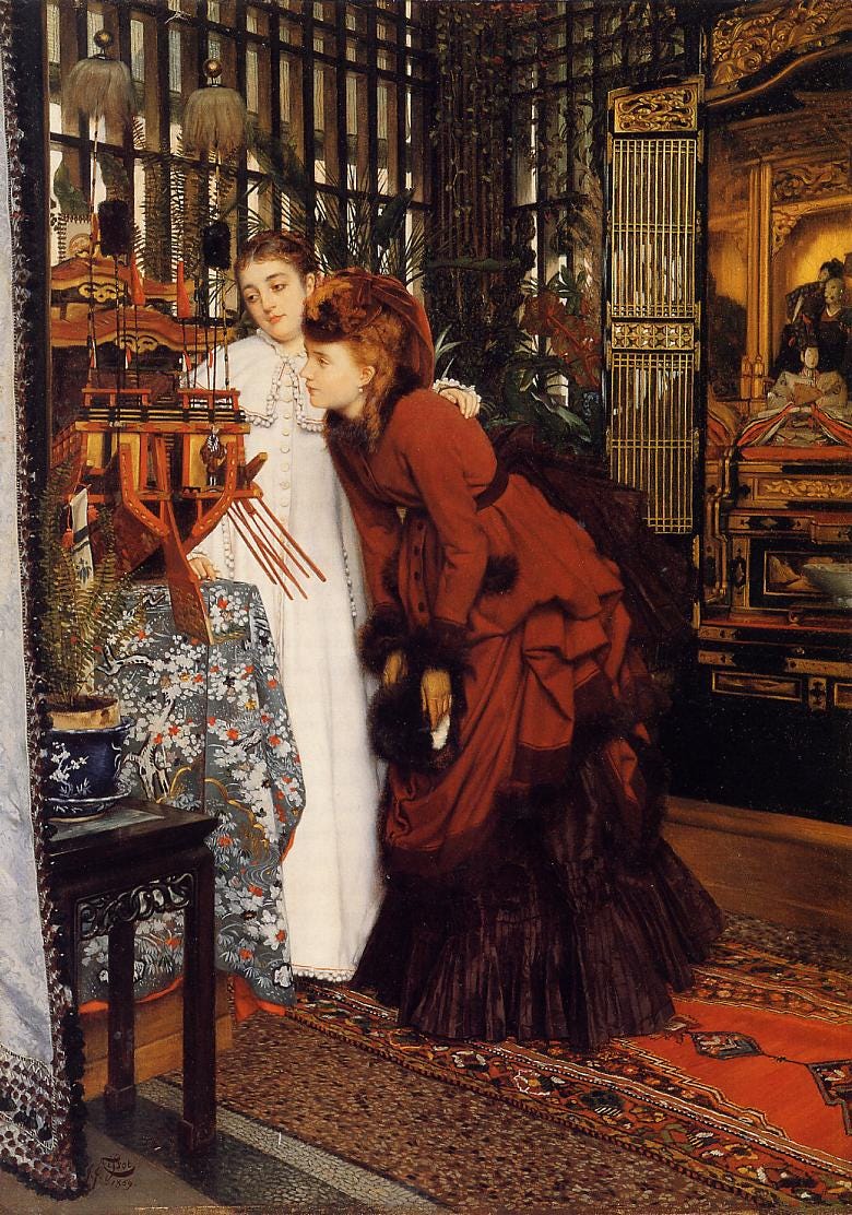 Tissot, two young women in a room full of Japanese objects Tissot, two young women in a room full of Japanese objects