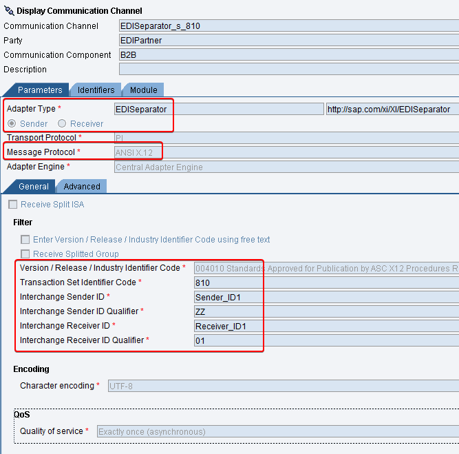 EDI separator sender communication channel configuration EDI separator sender communication channel configuration