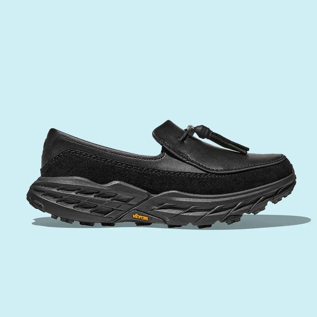 black slipon shoe with a rugged sole designed for comfort and outdoor use