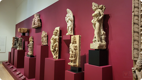 Various sculptures from a section on Hindu art