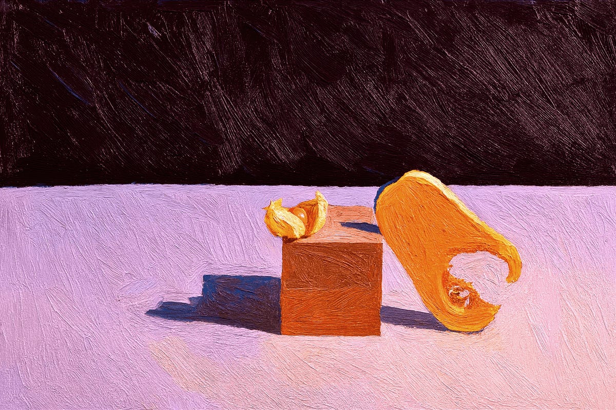 A soft, ripe papaya, bitten and leaning against a wooden block on a purplish background. A soft, ripe papaya, bitten and leaning against a wooden block on a purplish background.
