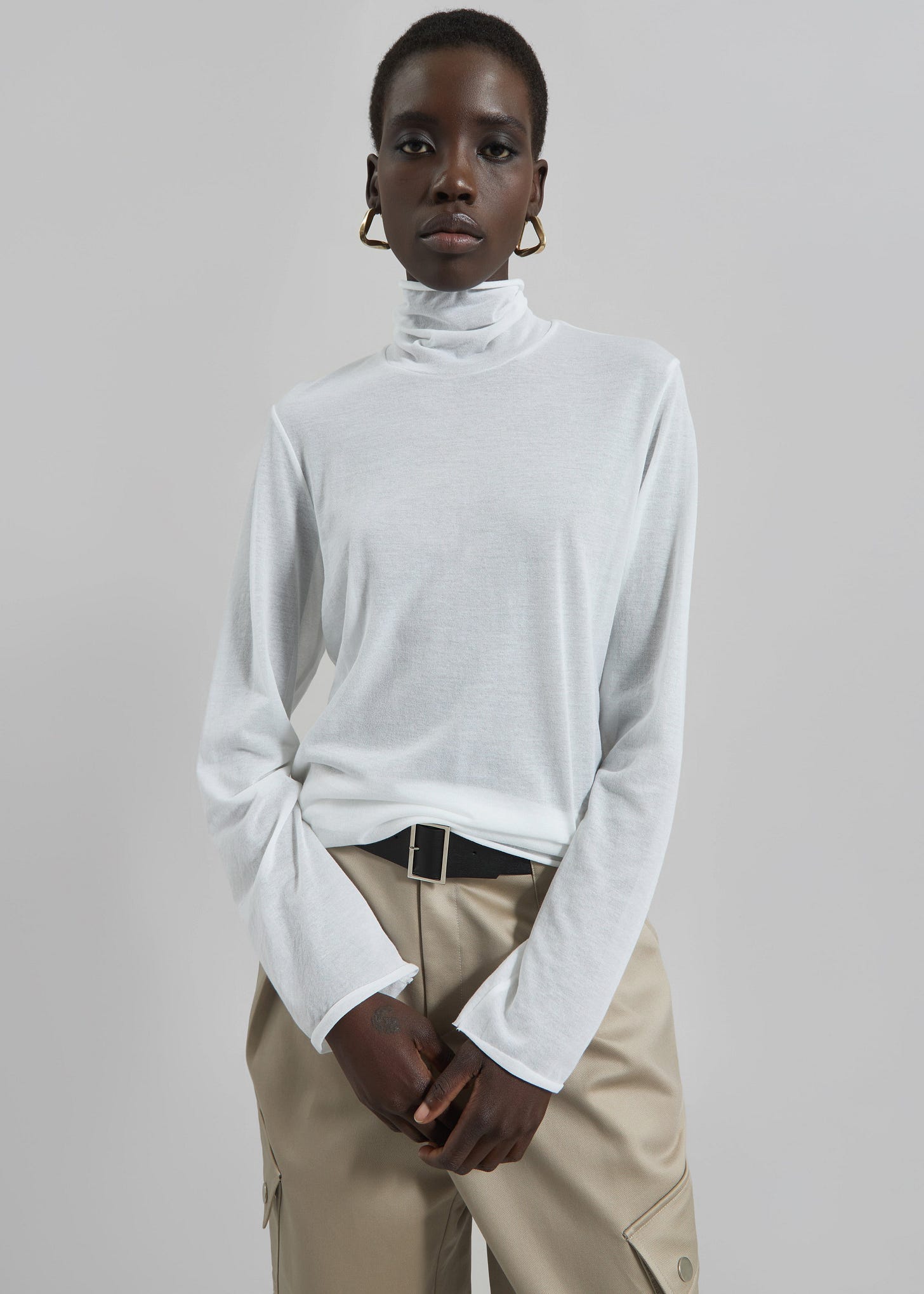 Matin Fine Cotton Knit Turtleneck - White - 1