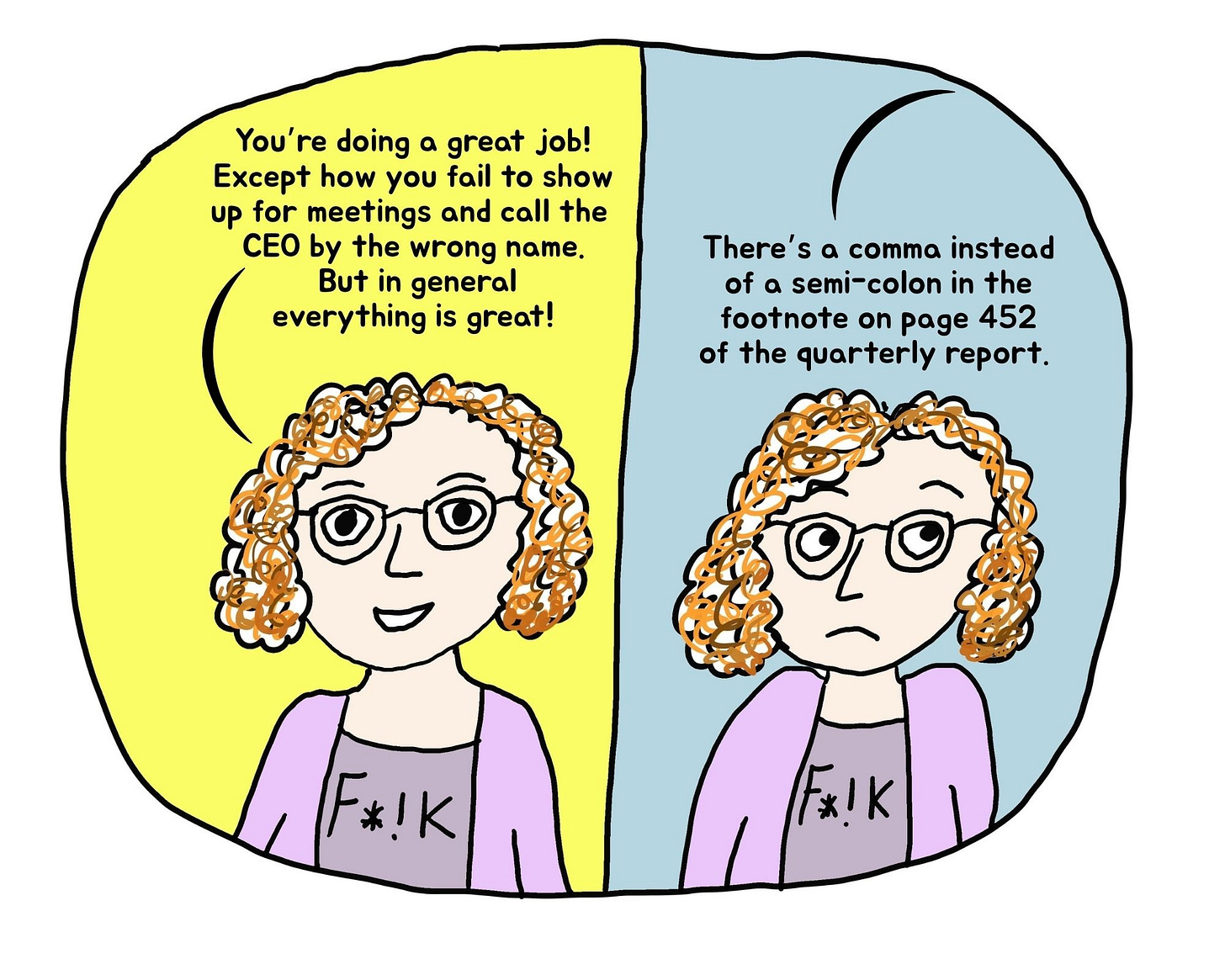 Woman struggling with feedback Woman struggling with feedback