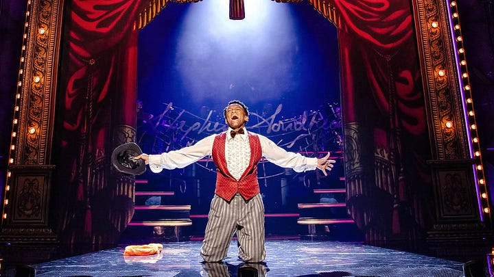 production shots from Sondheim's Old Friends West End show featuring Janie Dee and Jason Pennycooke