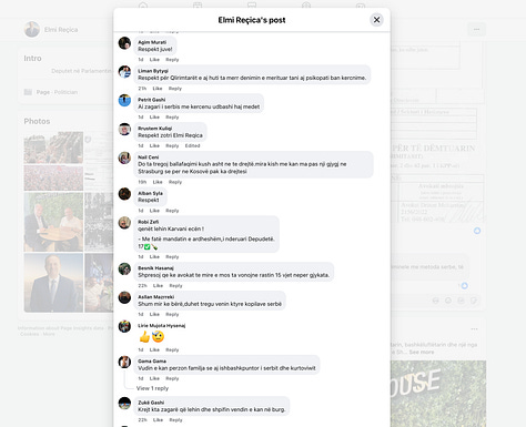 Elmi Reçica's Fan Club in Facebook of the Post of June 10, 2026