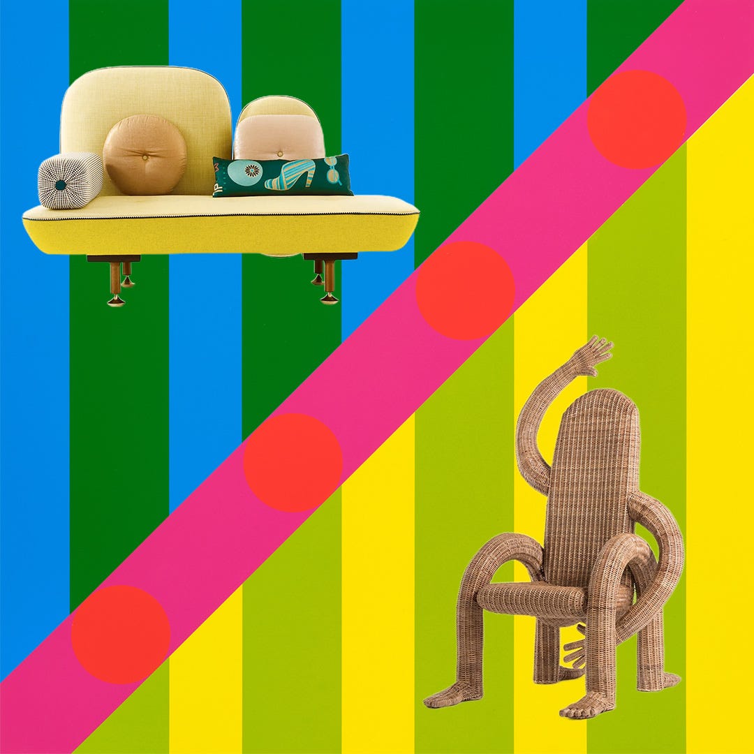 My Beautiful Backside Sofa (Image: Moroso) | Nalgona Dinner Chair (Image: Chris Wolston) | Here Today Here Tomorrow Print (Image: Yinka Ilori) My Beautiful Backside Sofa (Image: Moroso) | Nalgona Dinner Chair (Image: Chris Wolston) | Here Today Here Tomorrow Print (Image: Yinka Ilori)