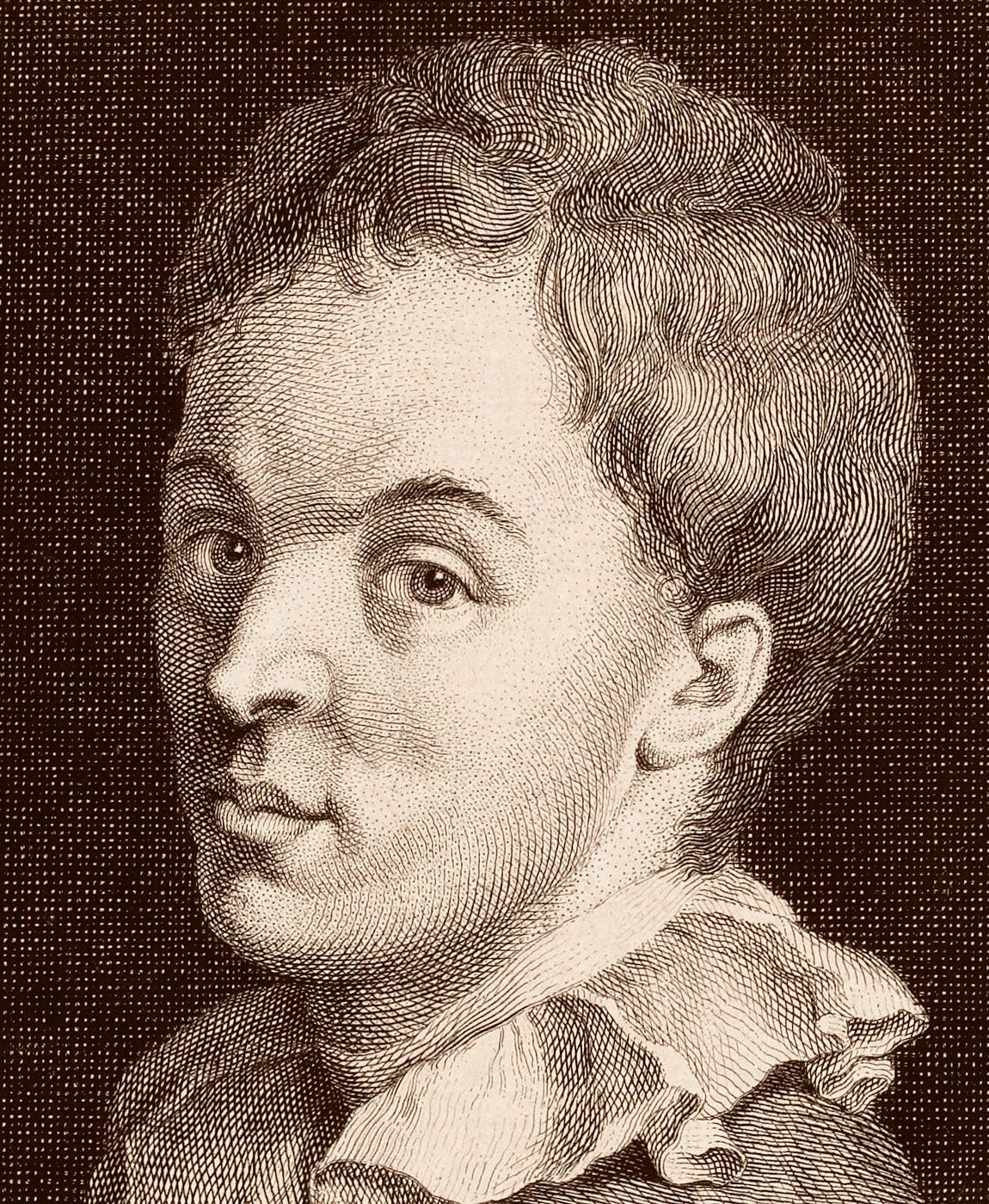 Louis Crépy, engraving of a lost Watteau self portrait.