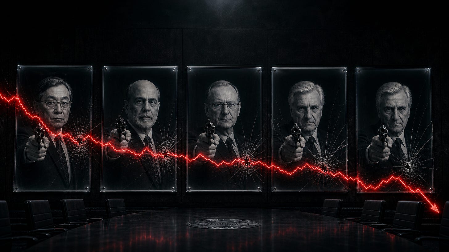 Updated five-panel central banker image with Satoshi Sumita replacing Yasushi Mieno.