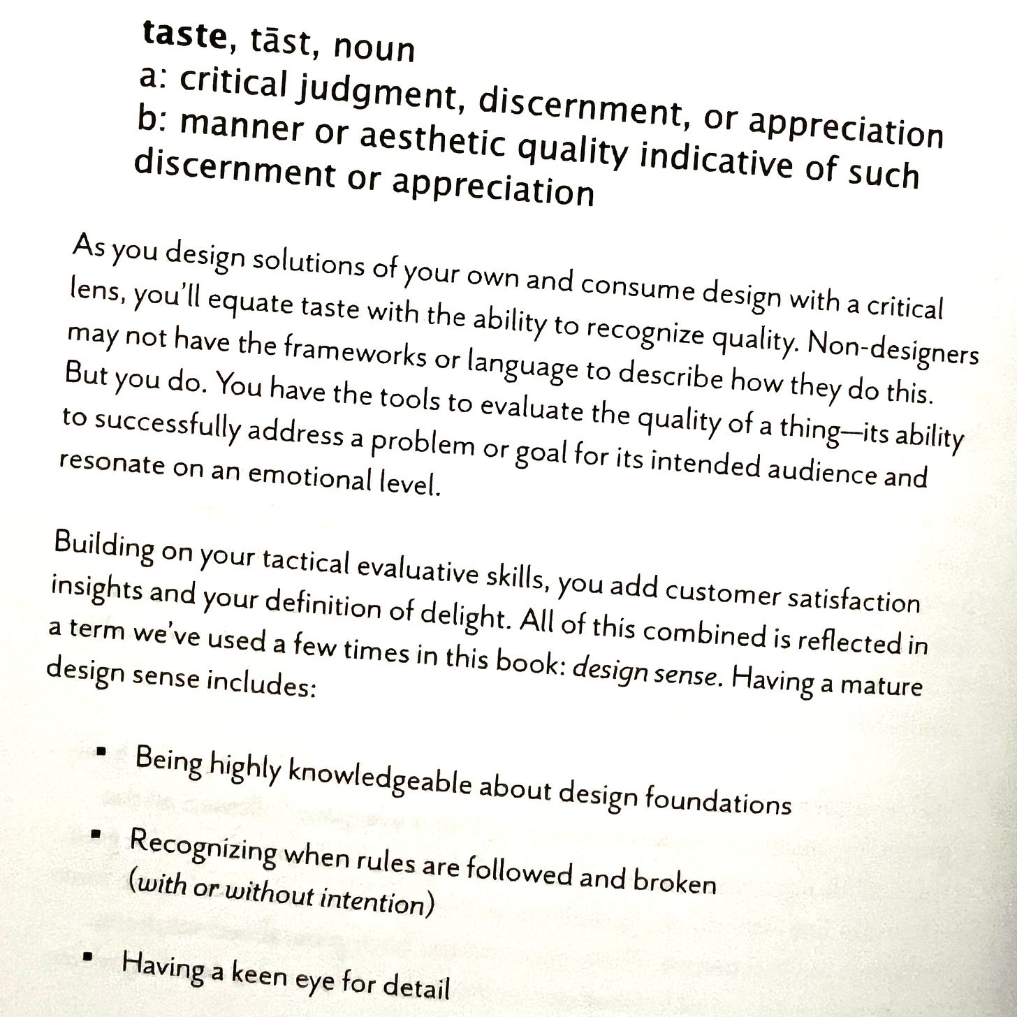 Excerpt on taste and design sense from the Design Career Handbook.