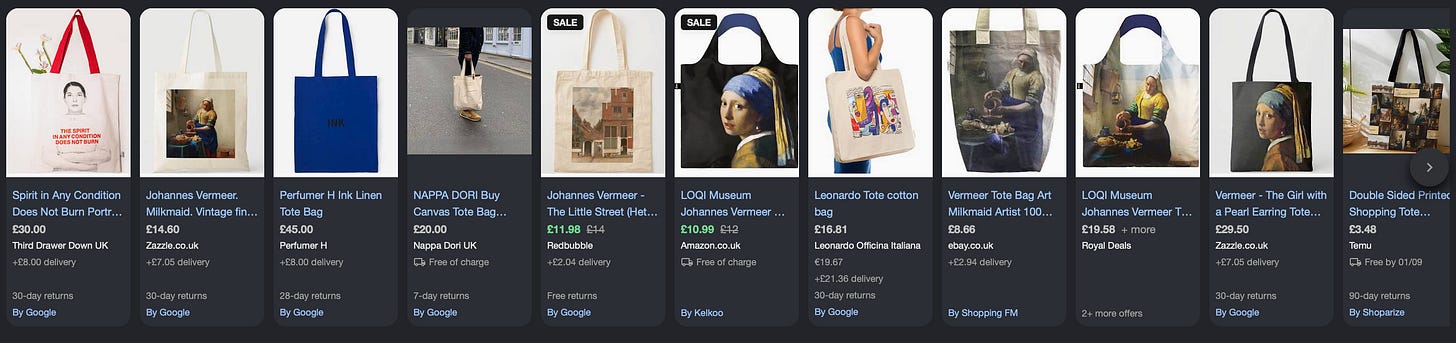 Vermeer tote bag via Google search
