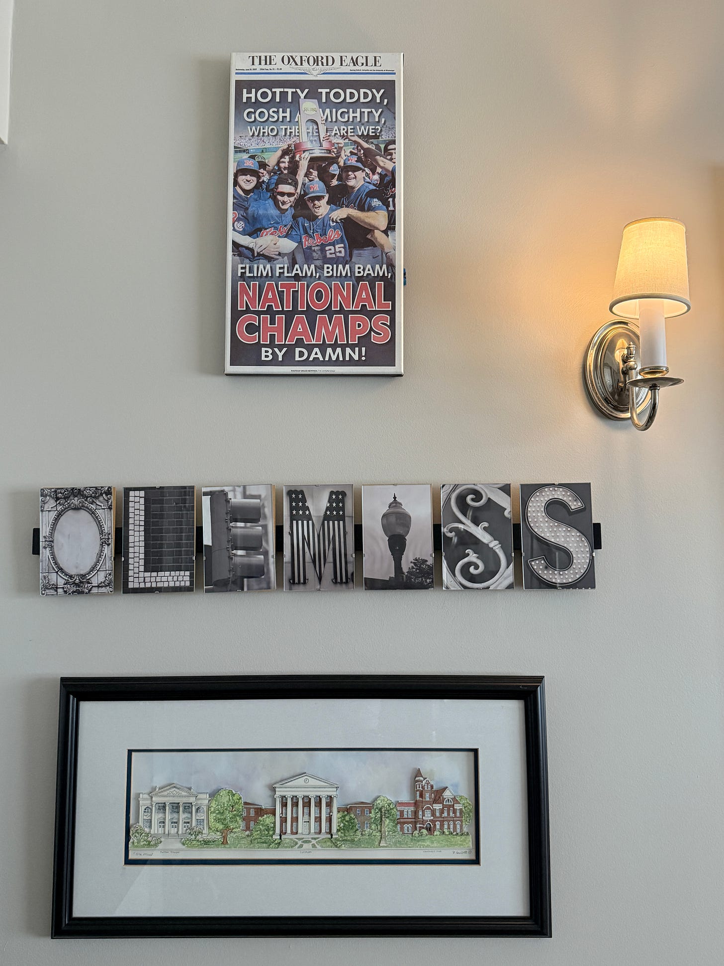 The Inn at Ole Miss hotel room with Ole Miss memorabilia