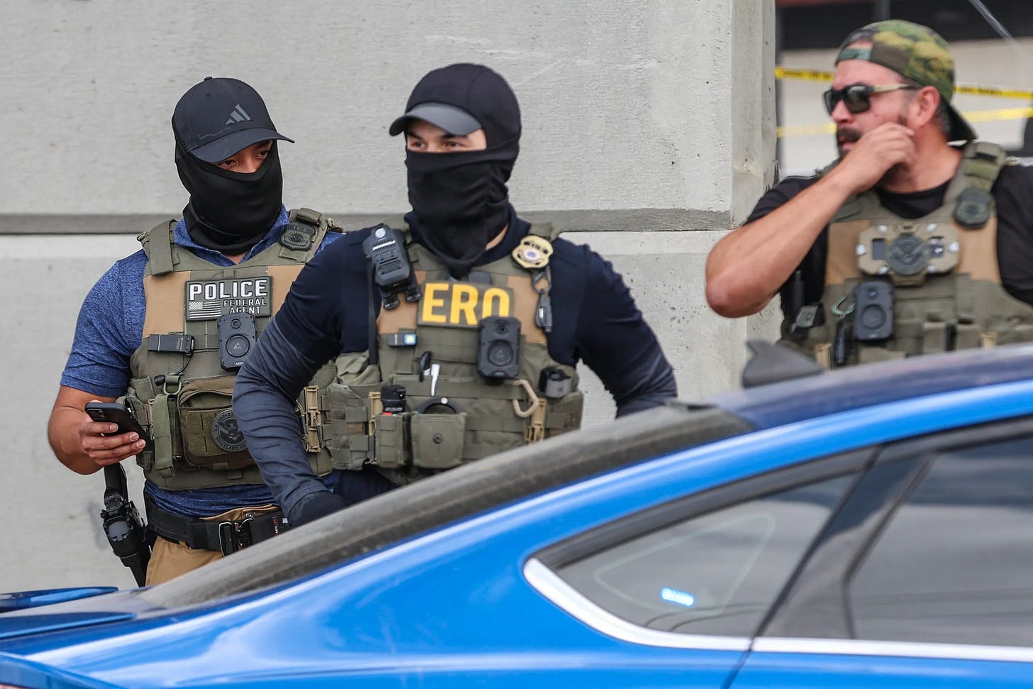 Immigration and Customs Enforcement agents in North Austin after a person was shot earlier on Sunday, Sept. 20, 2026. (Photo by Jacob Lujan/The Texas Tribune) Immigration and Customs Enforcement agents in North Austin after a person was shot earlier on Sunday, Sept. 20, 2026. (Photo by Jacob Lujan/The Texas Tribune)
