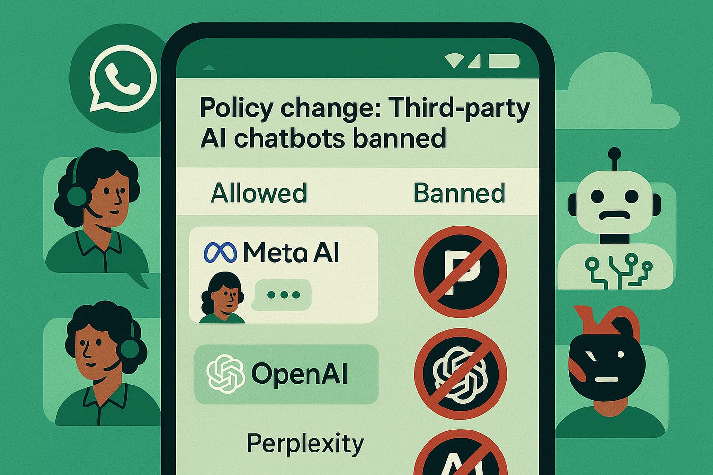 WhatsApp bans general-purpose AI chatbots while allowing business-specific customer service bots