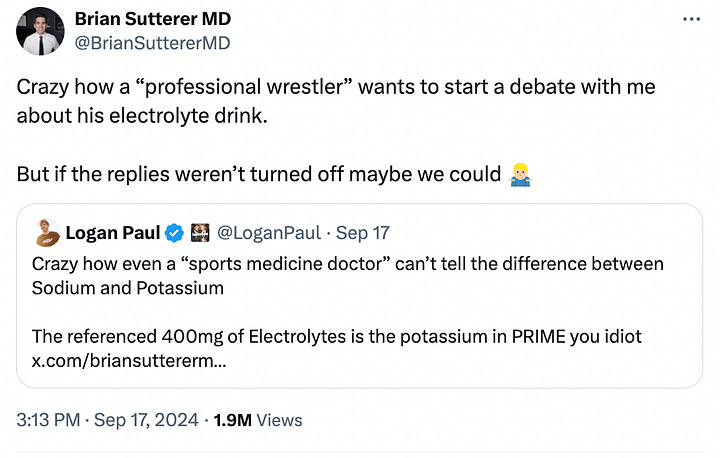 Two tweets that show one of Lunchly's founders, Logan Paul, showing his ass and looking a plump fool on the internet
