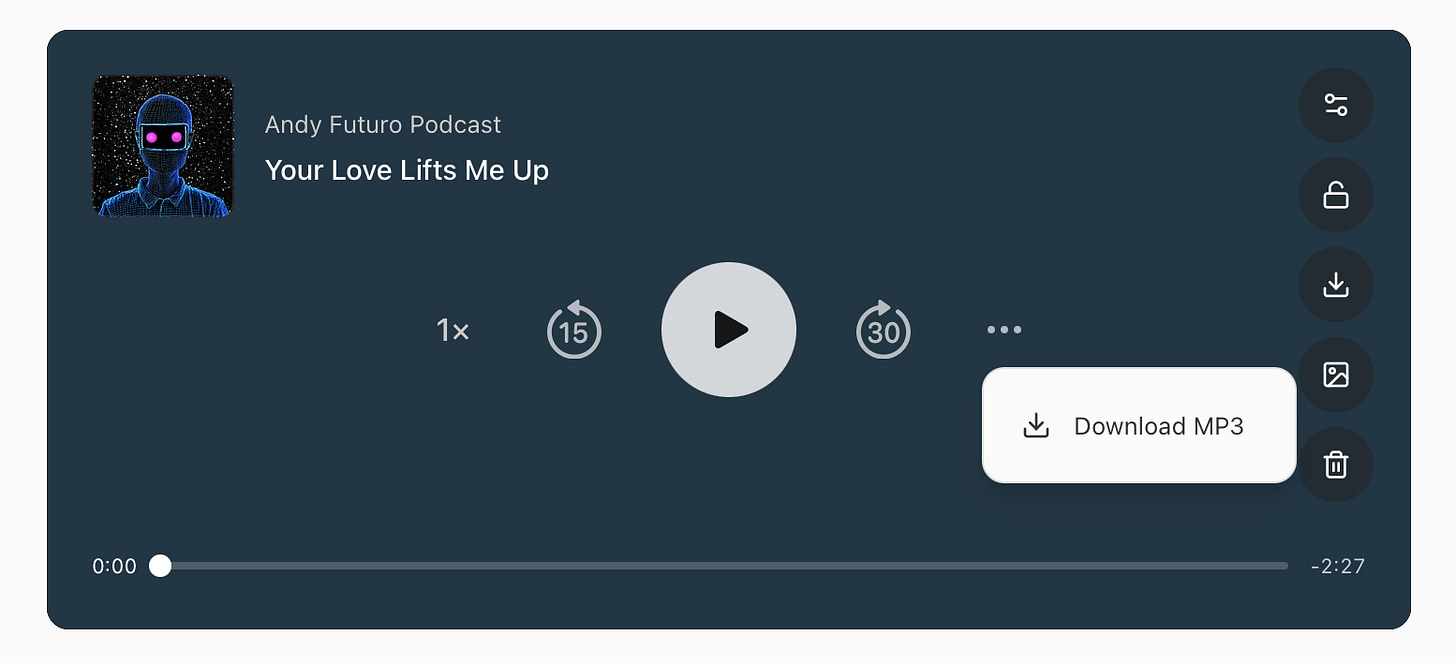 A screenshot illustration how to download the MP3 from Substack.