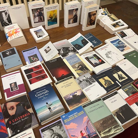 book covers in bookshops in Italy