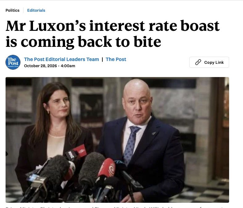 Early Bird: Rate hike coming back to bite Luxon