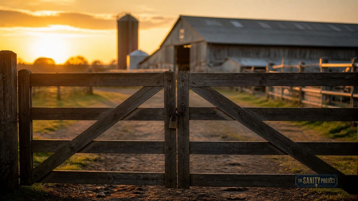 A padlocked farm gate symbolizes supply management remaining locked out of Canada’s internal trade progress. A padlocked farm gate symbolizes supply management remaining locked out of Canada’s internal trade progress.