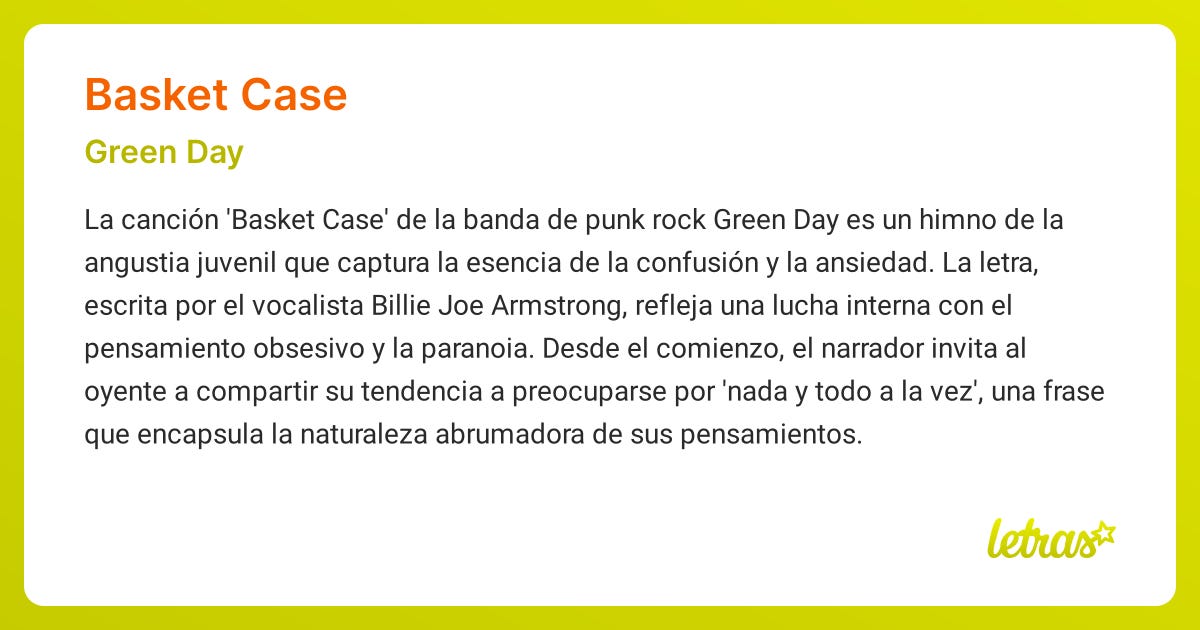 Significado de la canción BASKET CASE (Green Day) - LETRAS.COM