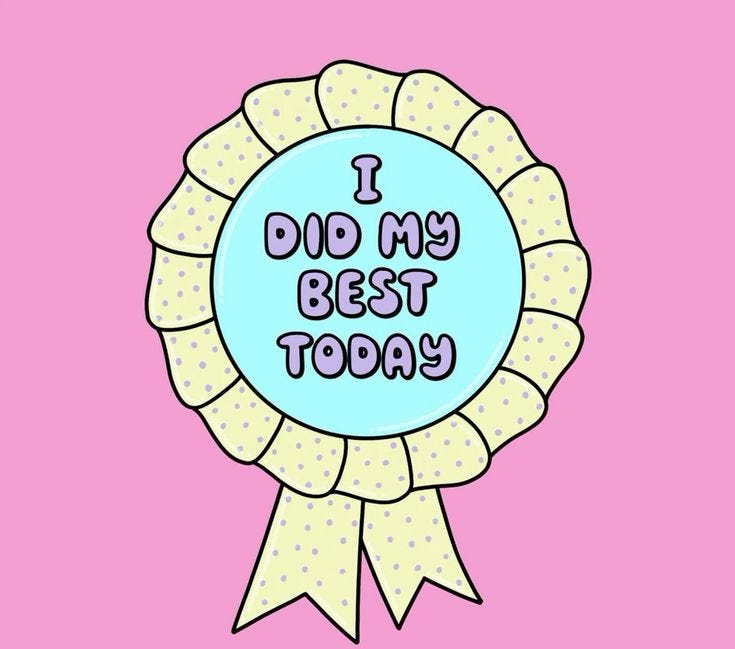 This may contain: i did my best today badge on a pink background