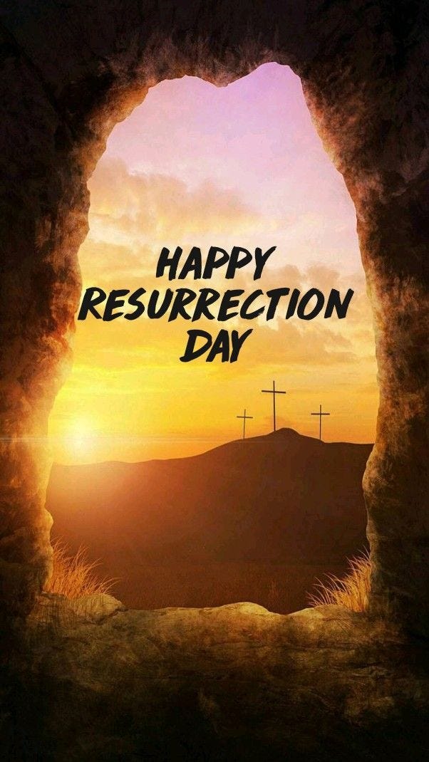 an image of a sunset through a cave with the words happy resurrection day