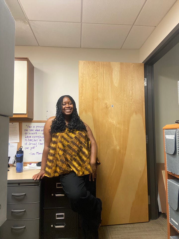 photos of Richelle dressed in business casual in her office