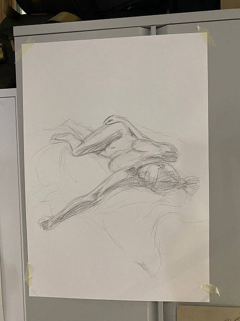 life drawing of female nude at Merthyr Tydfil, cardiff, wales