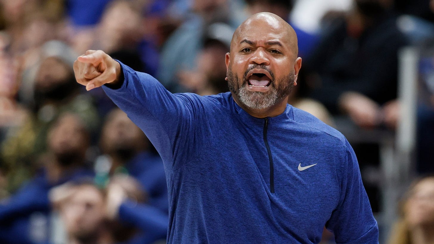 Detroit Pistons head coach J.B. Bickerstaff shouts to his team during the second half of an NBA basketball game against the Oklahoma City Thunder, Saturday, March 15, 2025, in Detroit. (AP Photo/Duane Burleson)