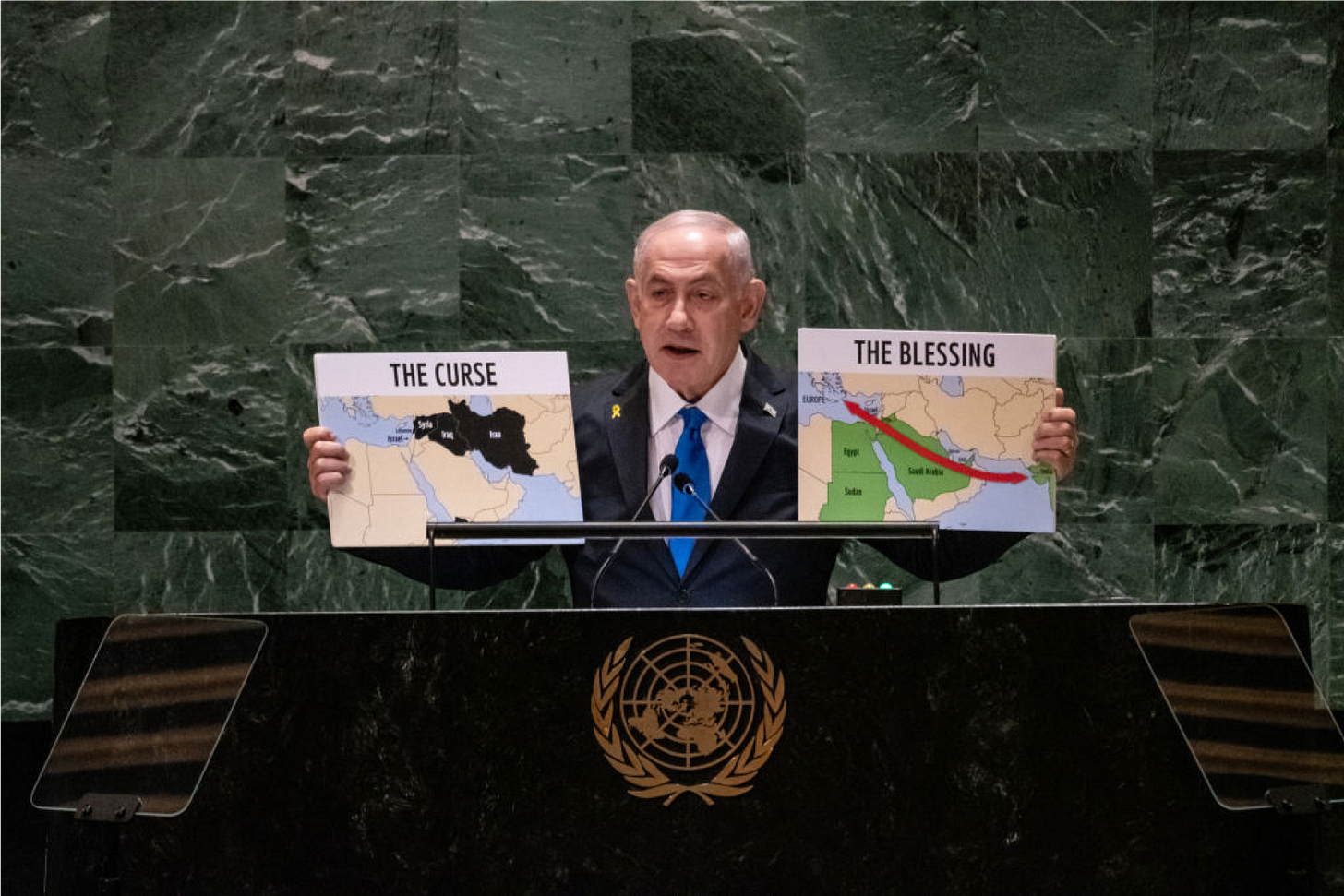 Benjamin Netanyahu addresses the 79th session of the United Nations General Assembly, Sept. 27, 2024. Photo by Stephanie Keith/Getty Images.