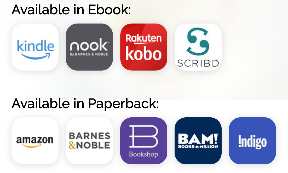 Links to online bookstores: Kindle, Nook, Kobo, Scribd, Amazon, Barnes & Noble, Bookshop, BAM!, and Indigo
