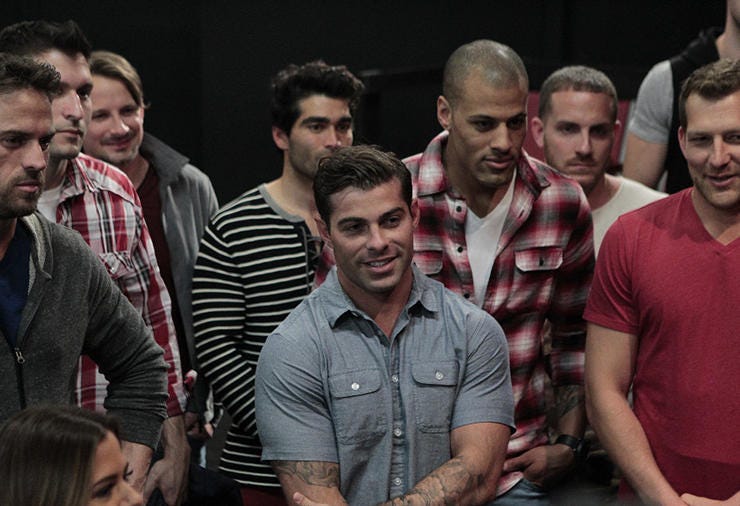 the bachelorette men gang group pull train on chad the bachelorette men gang group pull train on chad