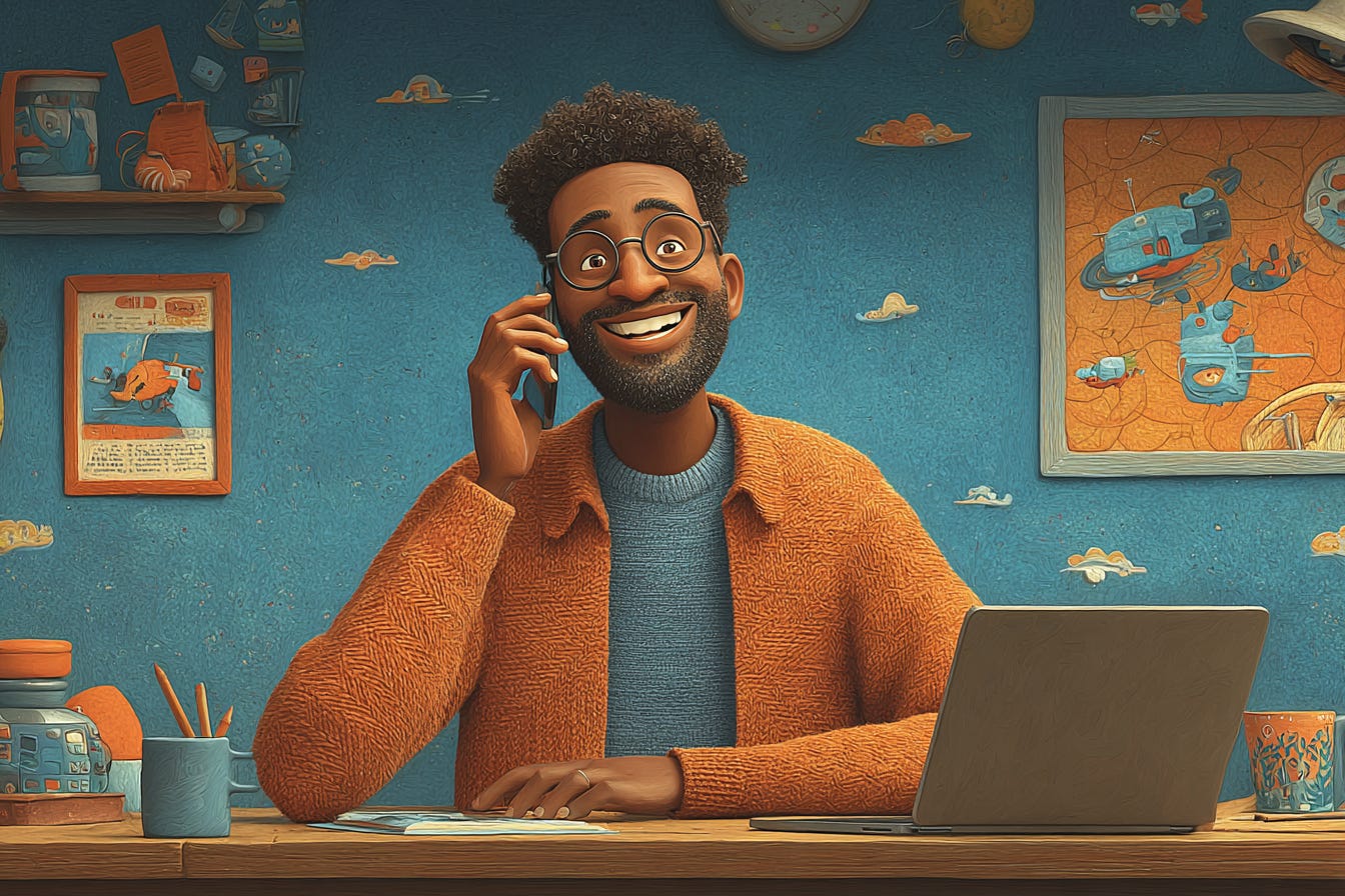 A happy student talking on phone