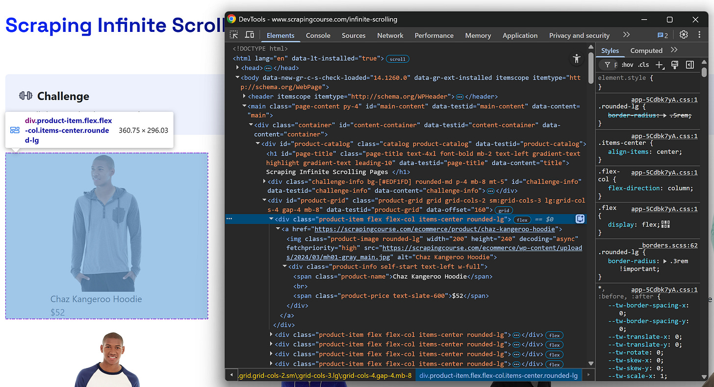The HTML structure of a “.product-item” element The HTML structure of a “.product-item” element