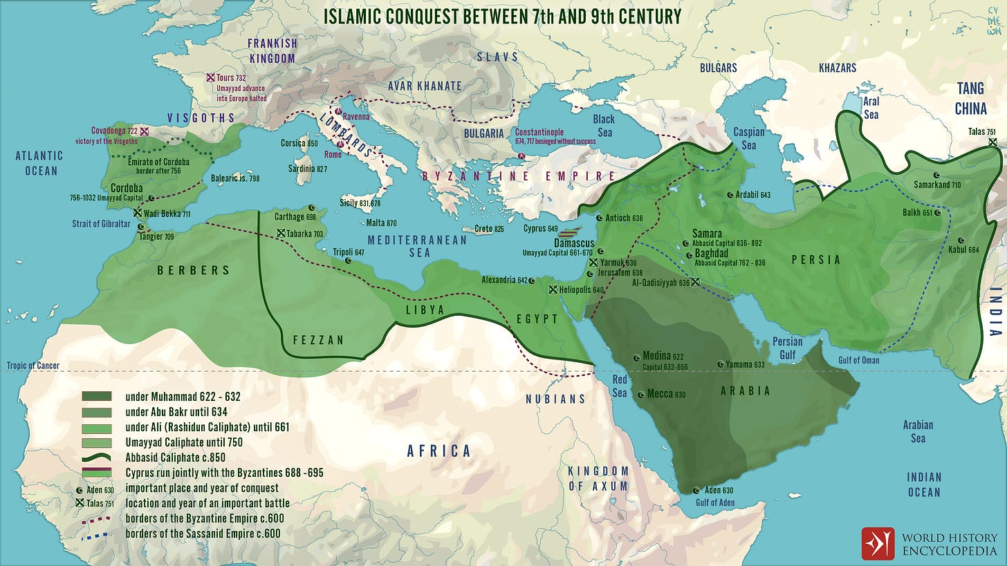 Islamic Conquests in the 7th-9th Centuries (Illustration) - World History  Encyclopedia