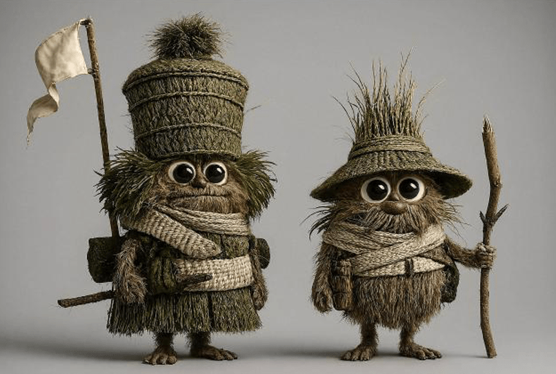 Two AI-generated  figures from the production of Critterz.