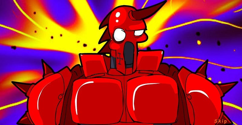 The Red Baron standing in shock as the mushrooms kick in.