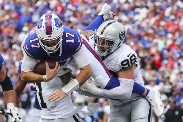 Allen and the Bills bounce back from a season-opening dud with 38-10 rout  of the Las Vegas Raiders | AP News